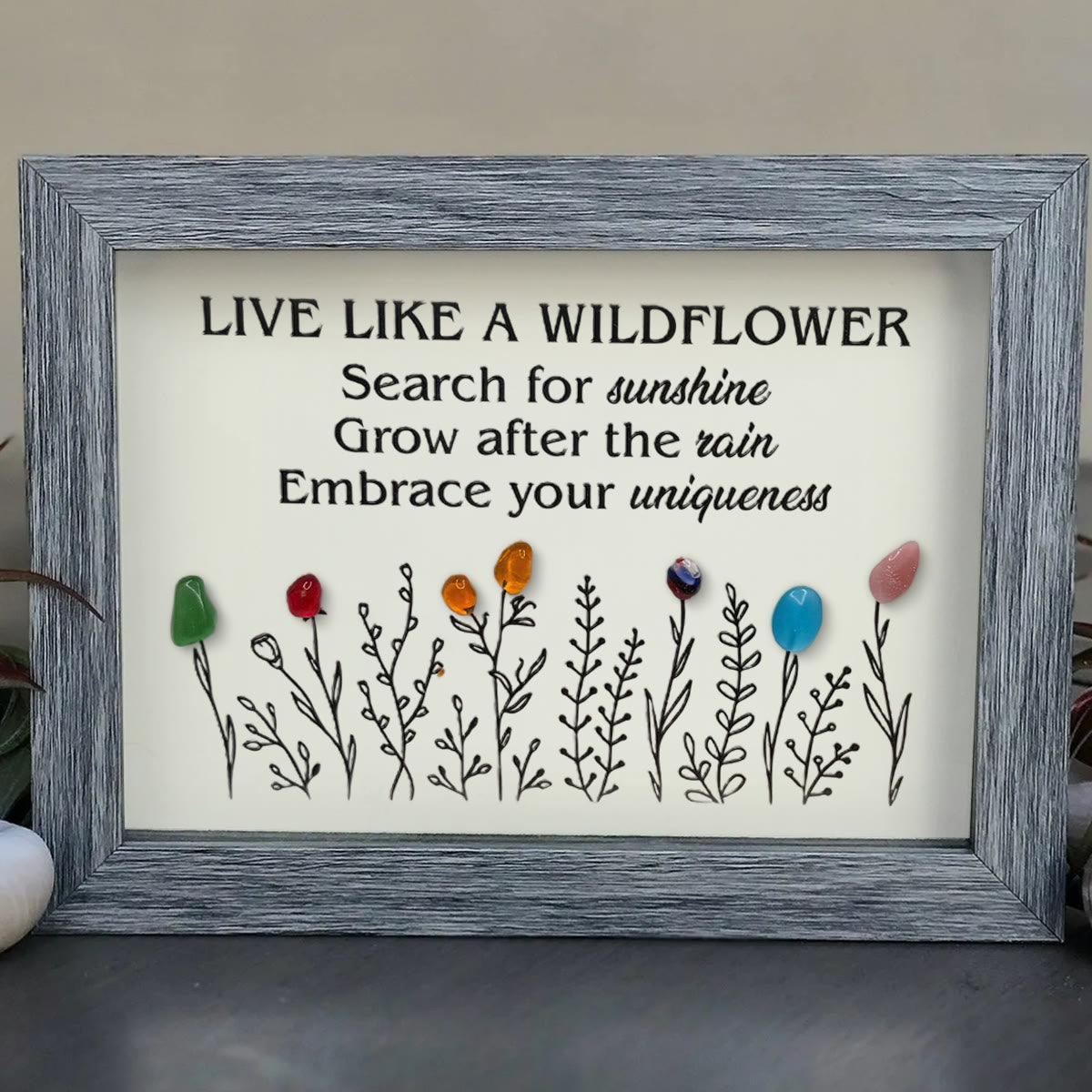 Live Like A Wildflower Quote Sea Glass Framed Art - image 4