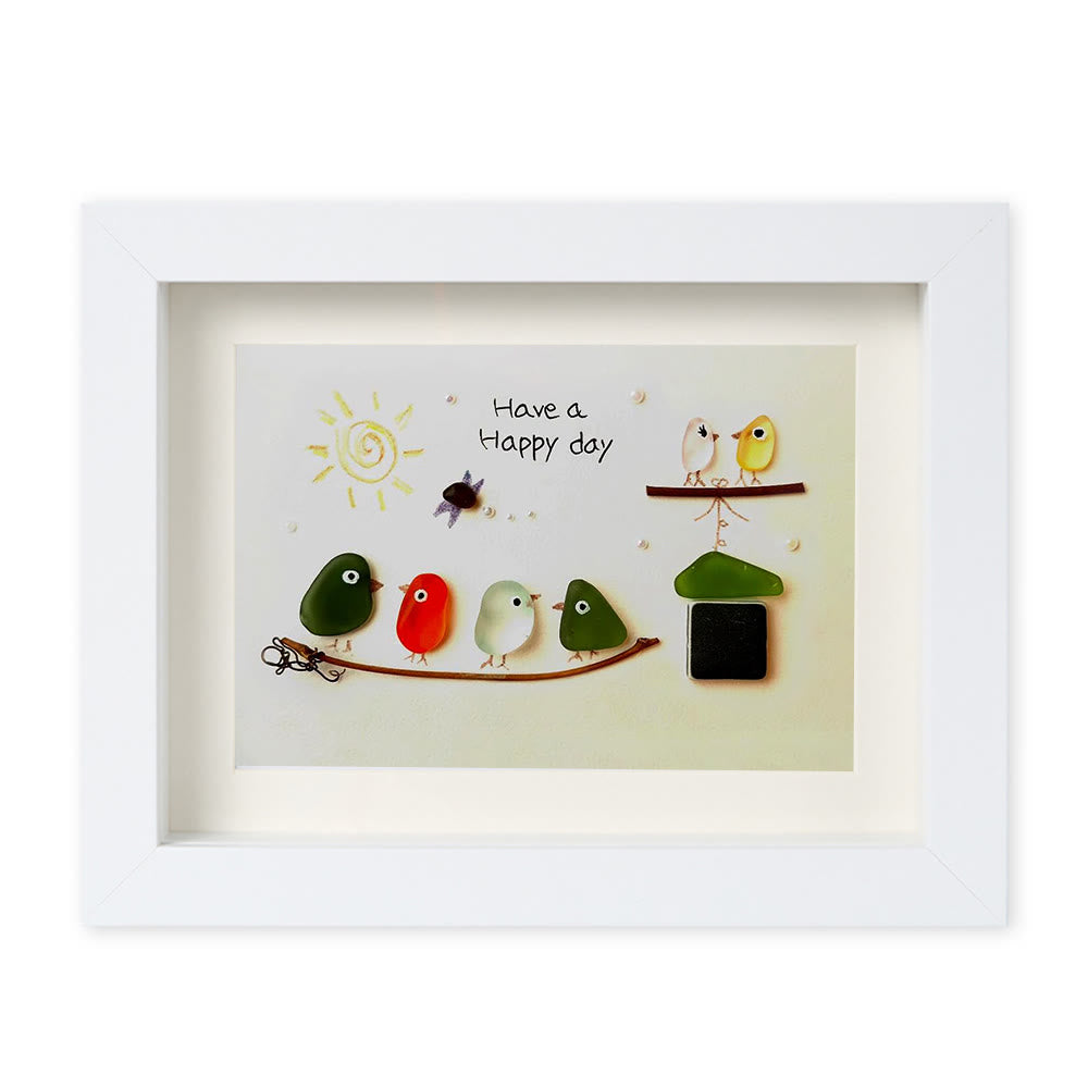 Happy Day Gathering Birds Sea Glass Framed Art - White - 6" X 8" - image 14