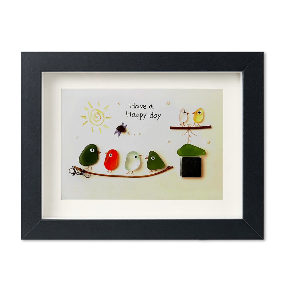 Happy Day Gathering Birds Sea Glass Framed Art - Black - 6" X 8" - image 13