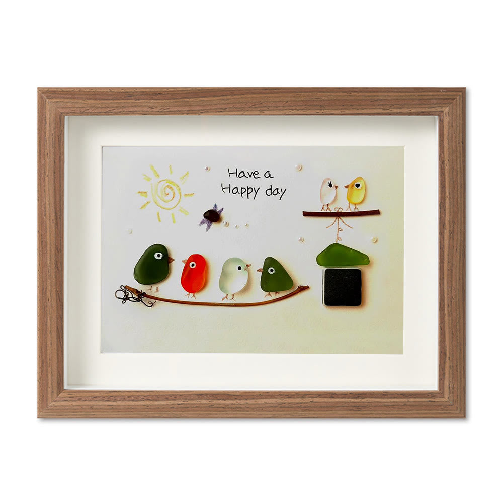 Happy Day Gathering Birds Sea Glass Framed Art - Walnut Brown - 6" X 8" - image 12