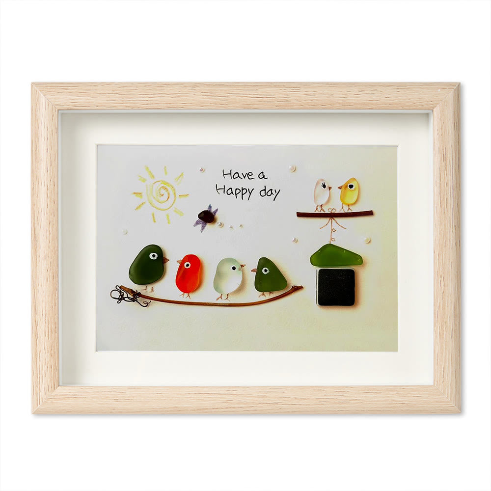 Happy Day Gathering Birds Sea Glass Framed Art - Oak - 6" X 8" - image 11