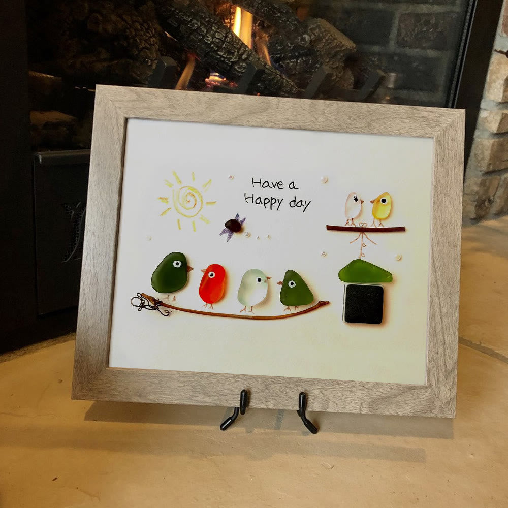 Happy Day Gathering Birds Sea Glass Framed Art - image 5