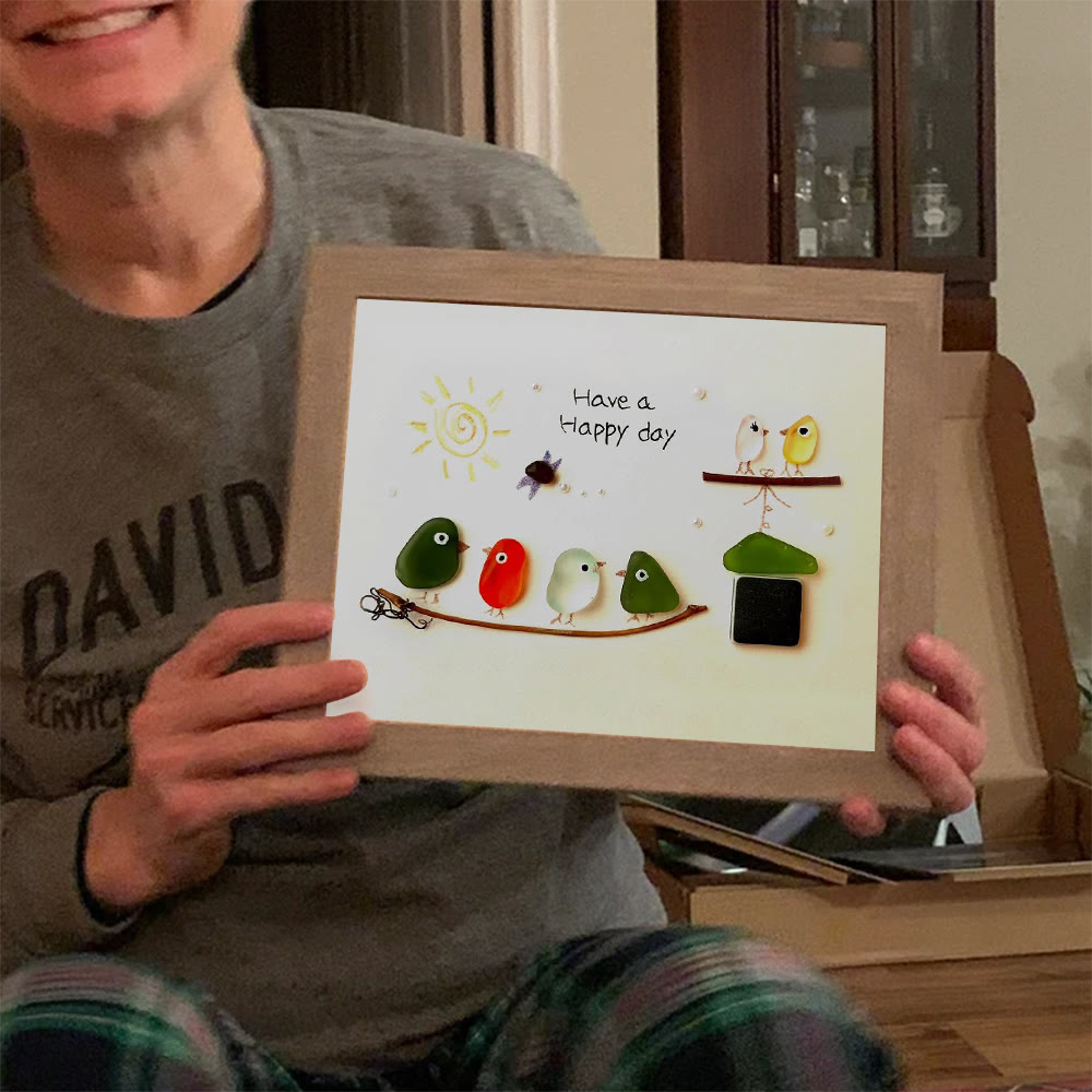 Happy Day Gathering Birds Sea Glass Framed Art - image 6