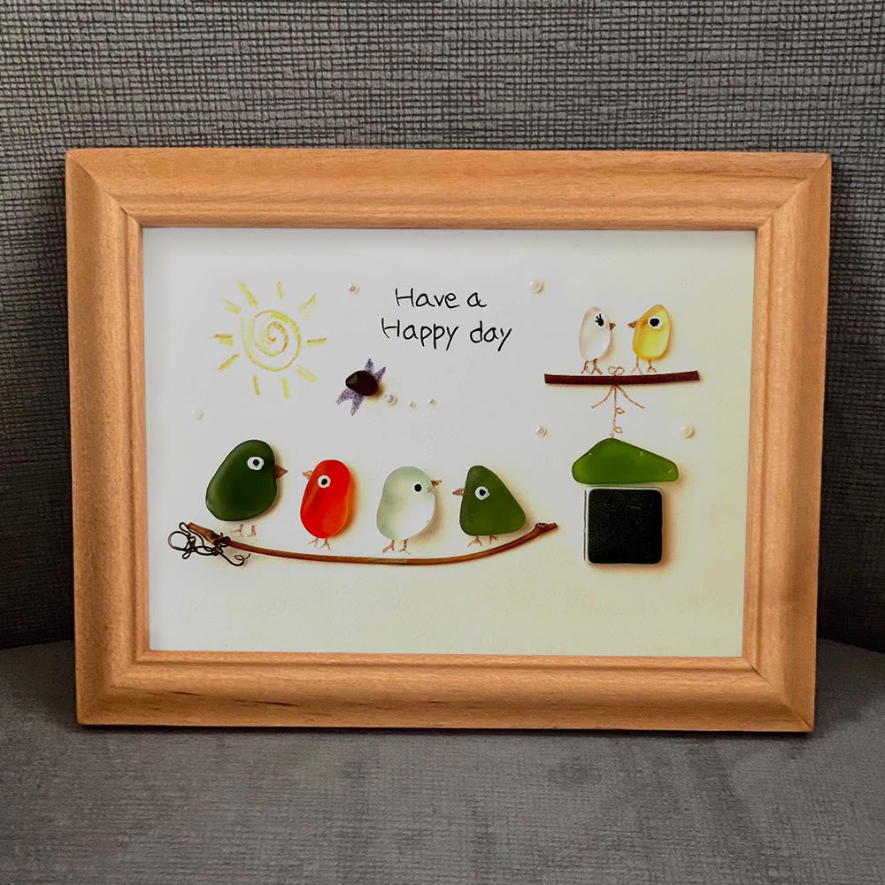 Happy Day Gathering Birds Sea Glass Framed Art - image 0