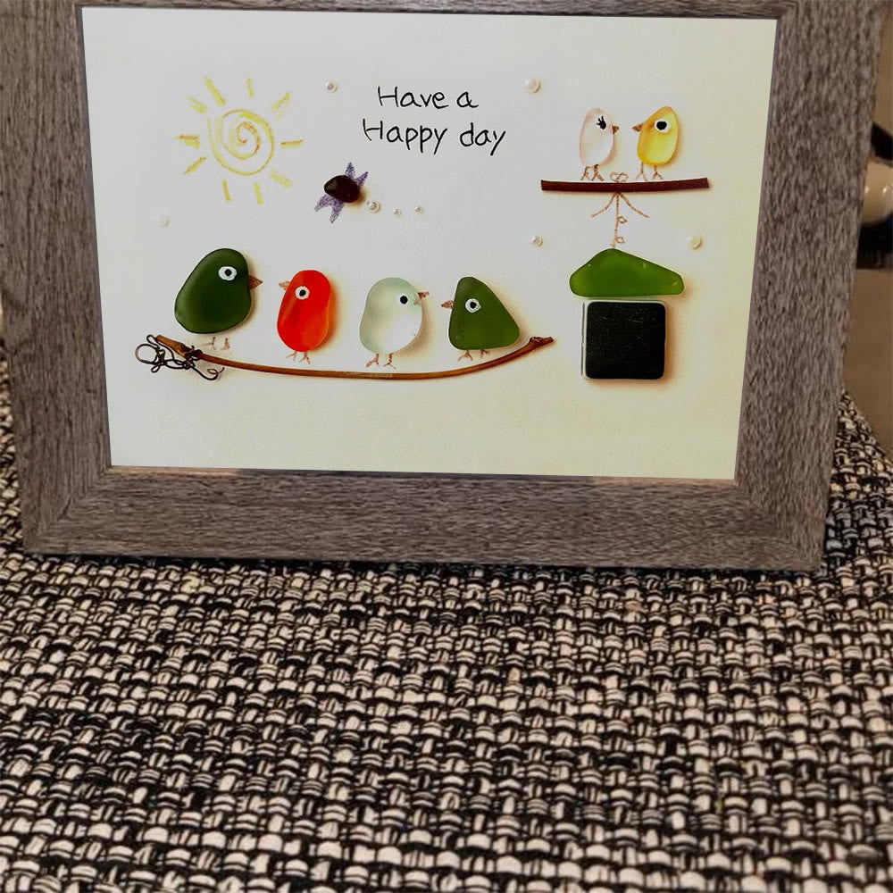 Happy Day Gathering Birds Sea Glass Framed Art - image 9