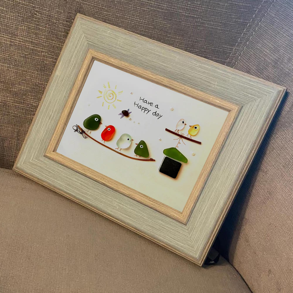 Happy Day Gathering Birds Sea Glass Framed Art - image 7