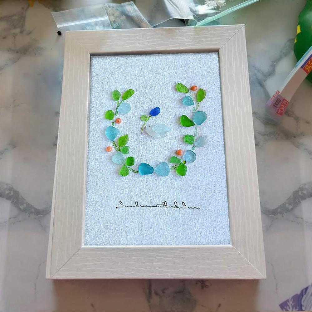Serenity in Bloom Flower and Bird Sea Glass Framed Art - image 2