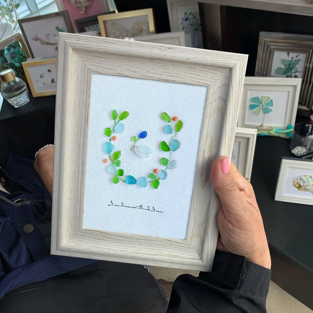 Serenity in Bloom Flower and Bird Sea Glass Framed Art - image 0
