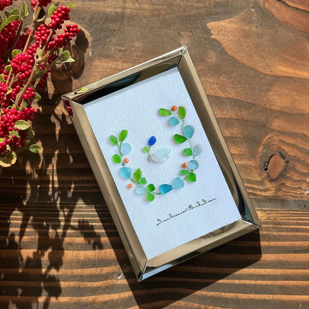 Serenity in Bloom Flower and Bird Sea Glass Framed Art - image 5