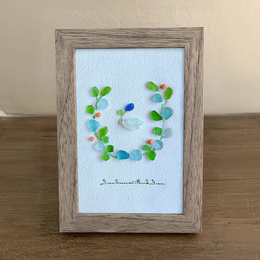 Serenity in Bloom Flower and Bird Sea Glass Framed Art - image 6