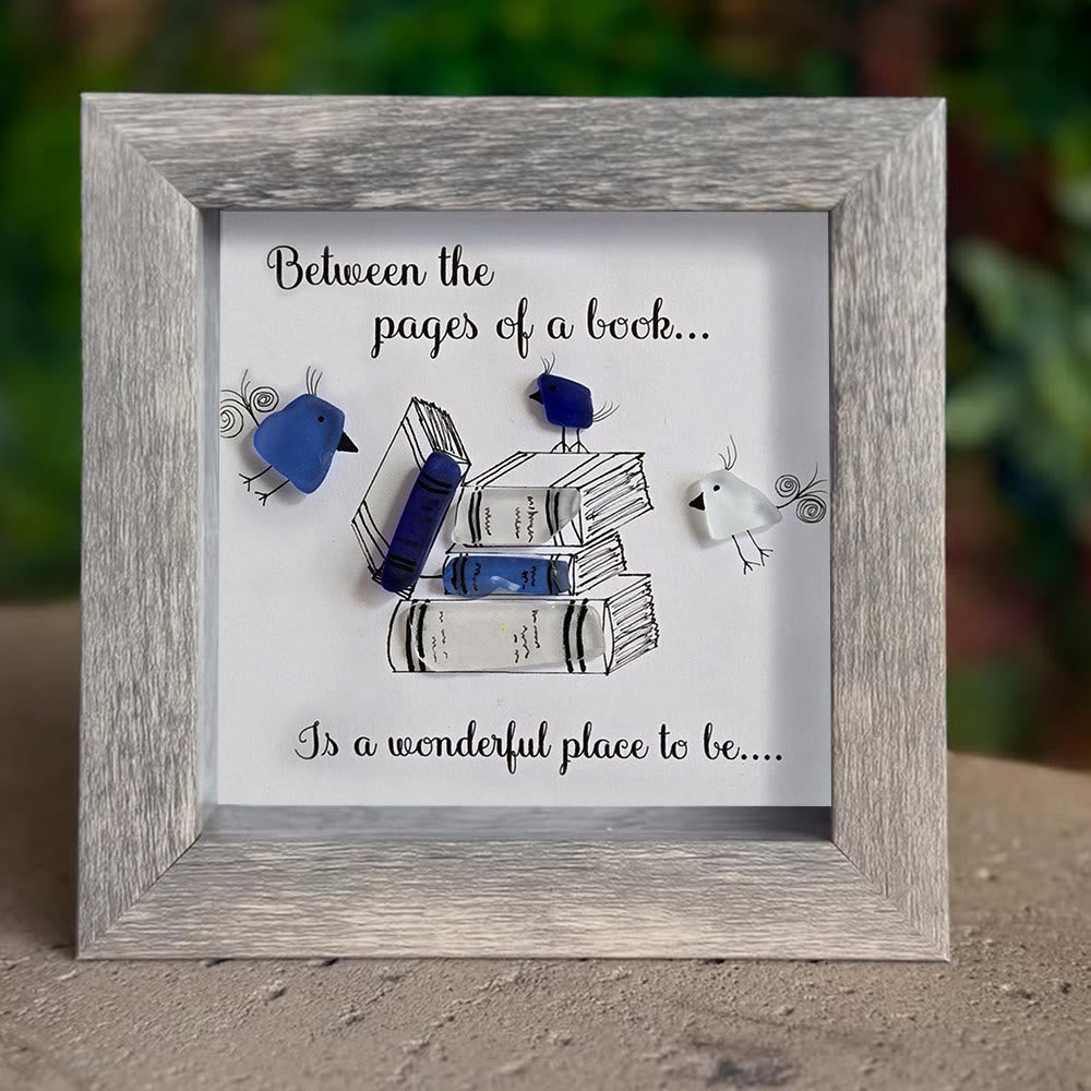 Enjoy In a Good Book Book Lover Sea Glass Framed Art - image 4