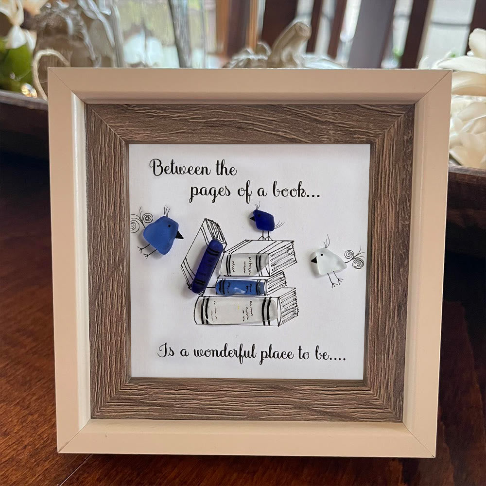 Enjoy In a Good Book Book Lover Sea Glass Framed Art - image 3