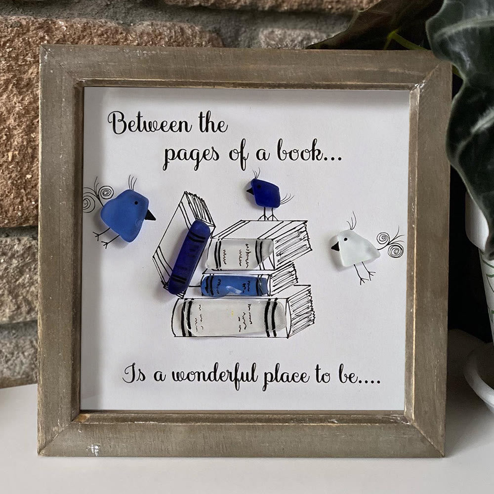 Enjoy In a Good Book Book Lover Sea Glass Framed Art - image 2