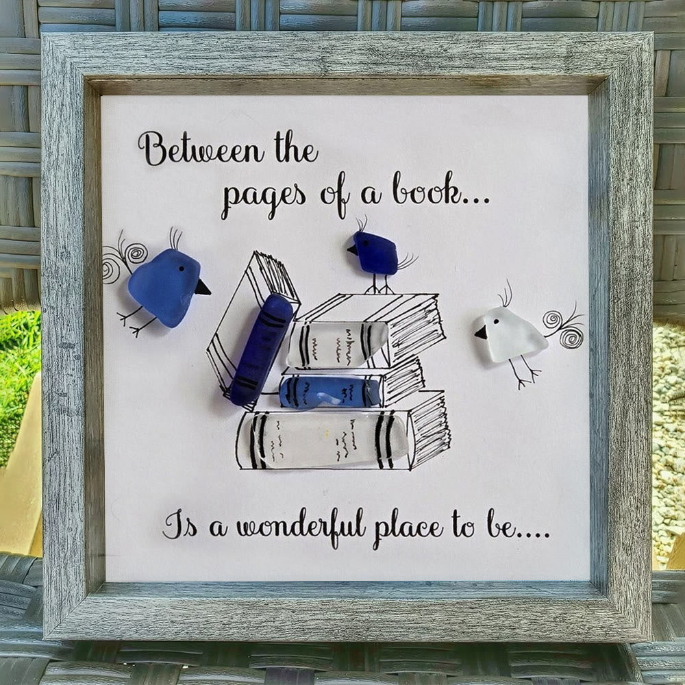 Enjoy In a Good Book Book Lover Sea Glass Framed Art - image 0