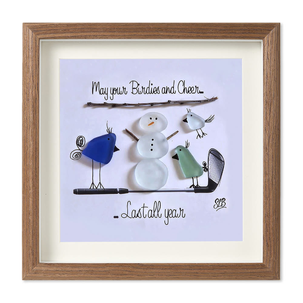 Winter Cheer Christmas Snowman Sea Glass Framed Art - Walnut Brown - 8" X 8" - image 8