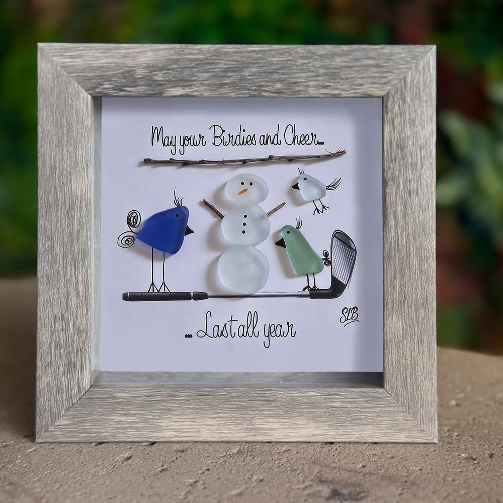 Winter Cheer Christmas Snowman Sea Glass Framed Art - image 5
