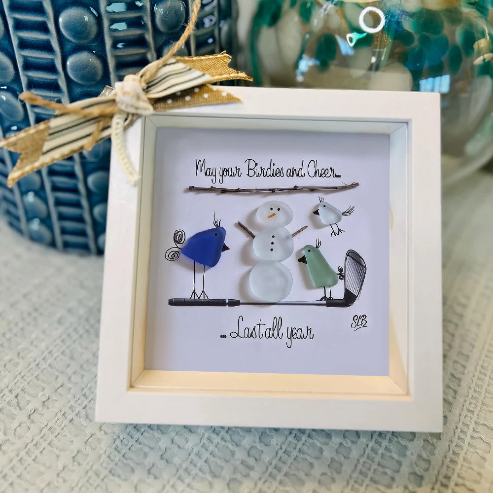 Winter Cheer Christmas Snowman Sea Glass Framed Art - image 4