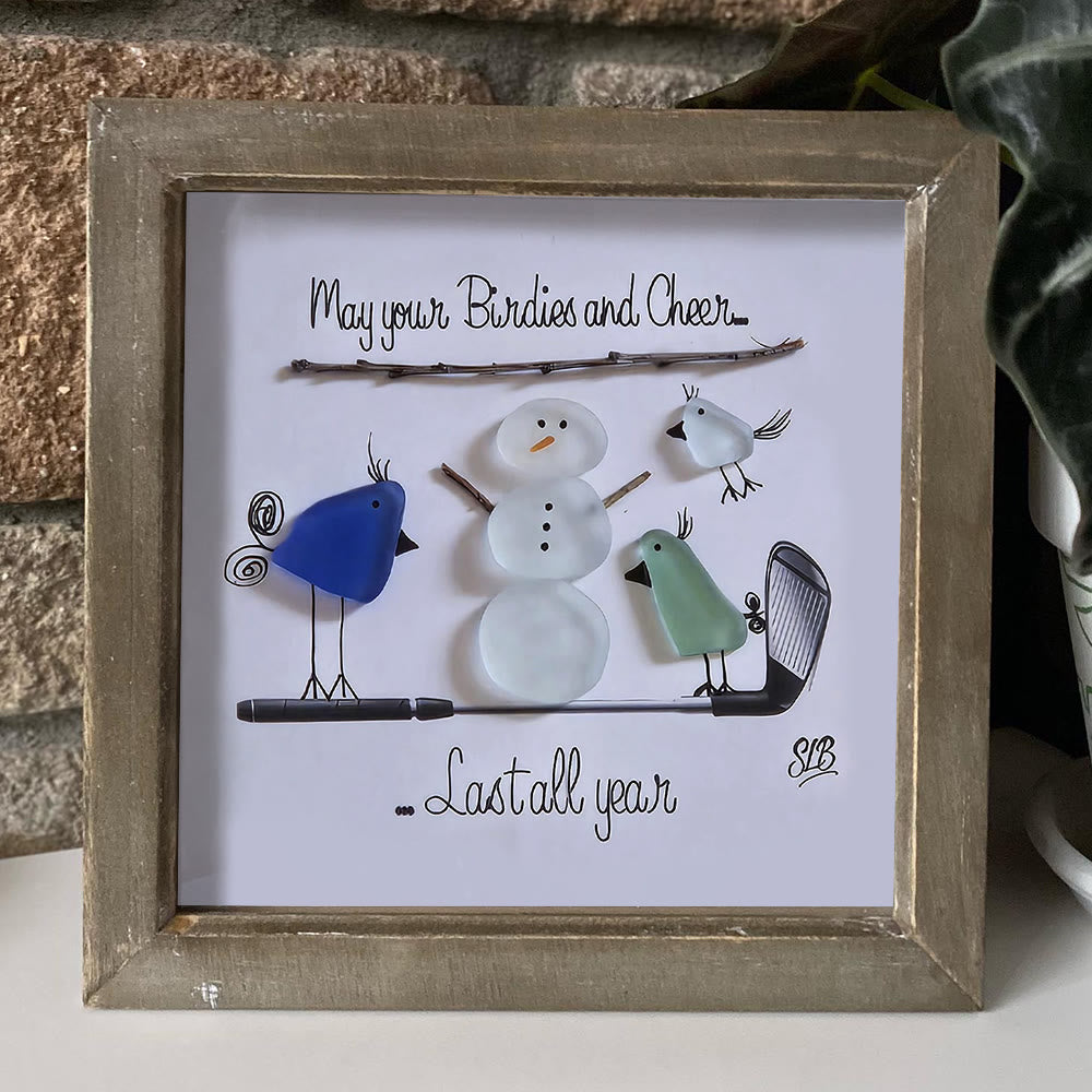 Winter Cheer Christmas Snowman Sea Glass Framed Art - image 0