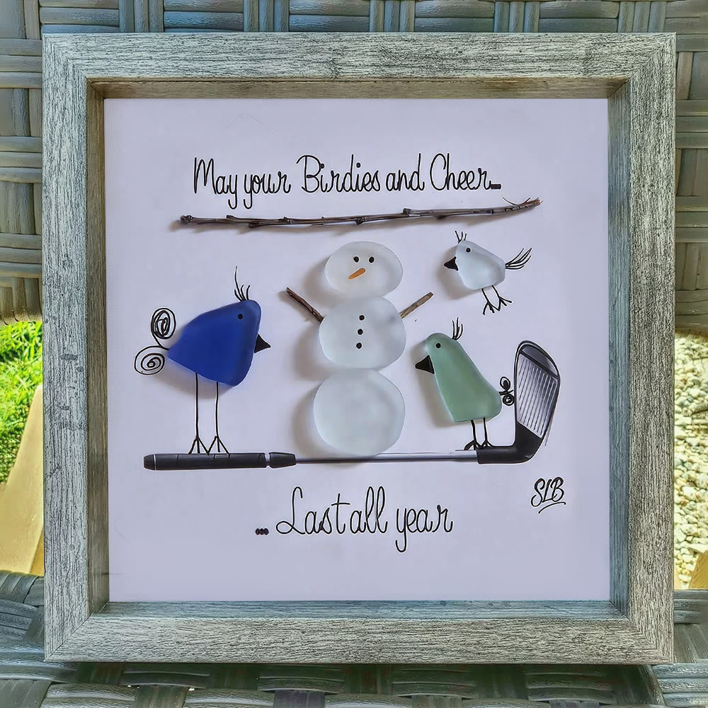 Winter Cheer Christmas Snowman Sea Glass Framed Art - image 2