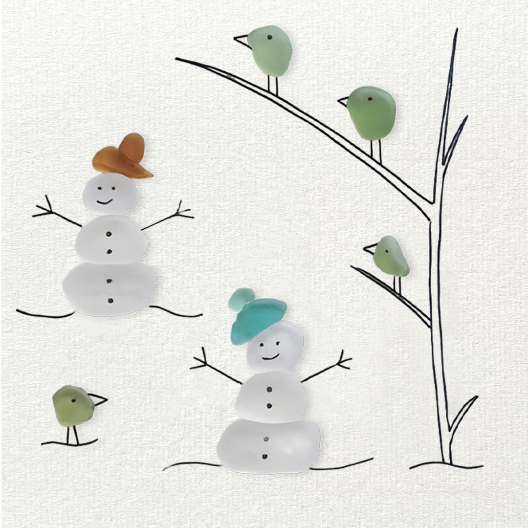 Frosty Snowman Friends Gathering Sea Glass Framed Art - image 9