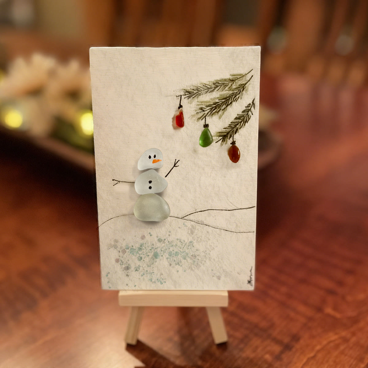 Festive Frost Delight Snowman Sea Glass Framed Art - image 8