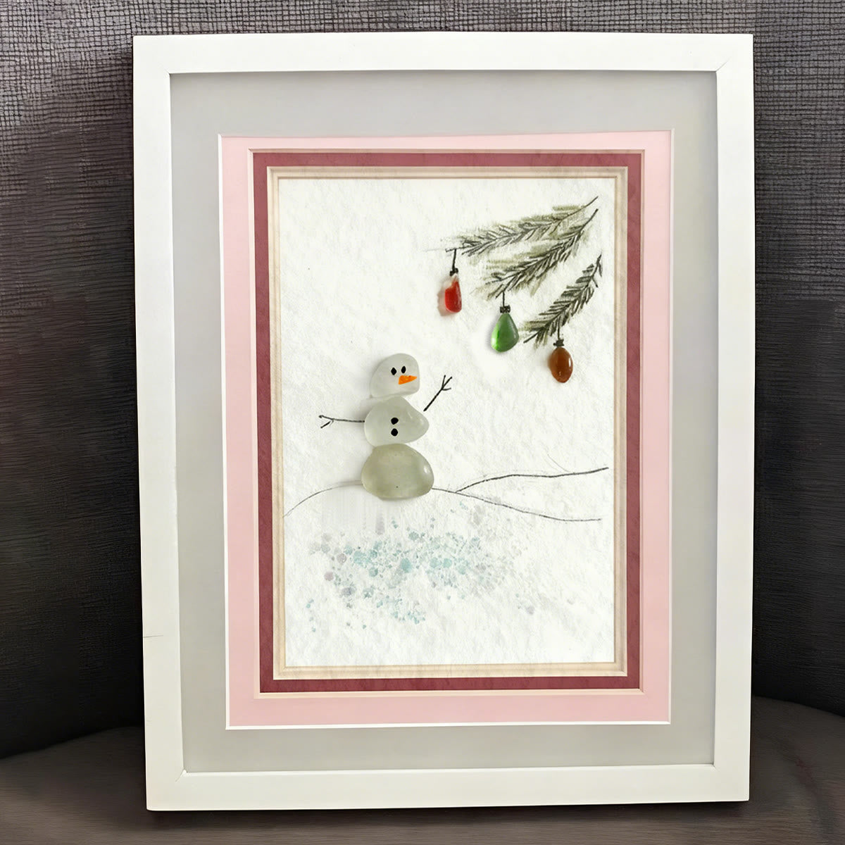 Festive Frost Delight Snowman Sea Glass Framed Art - image 0