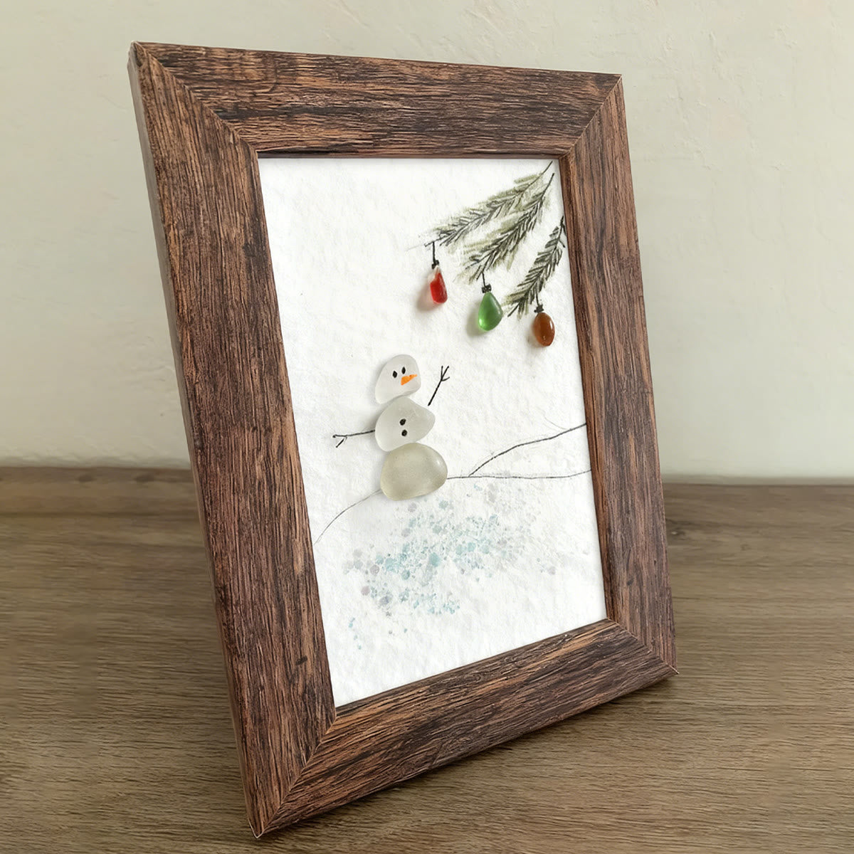Festive Frost Delight Snowman Sea Glass Framed Art - image 4