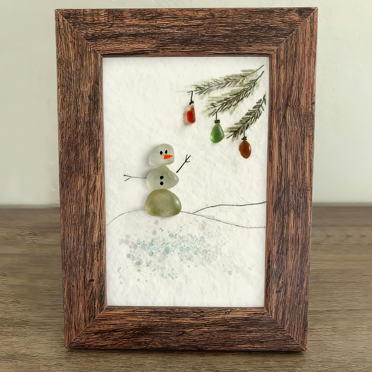 Festive Frost Delight Snowman Sea Glass Framed Art - image 3