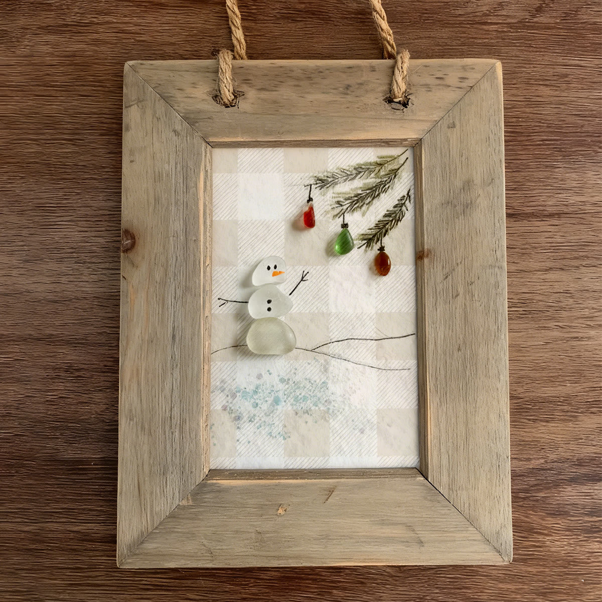 Festive Frost Delight Snowman Sea Glass Framed Art - image 6