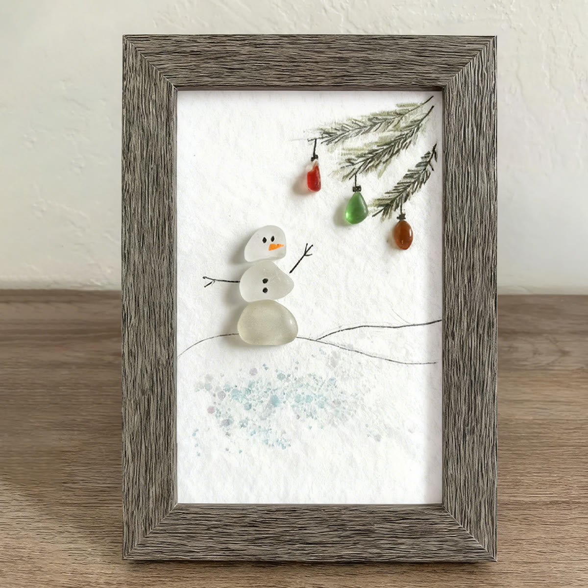 Festive Frost Delight Snowman Sea Glass Framed Art - image 7