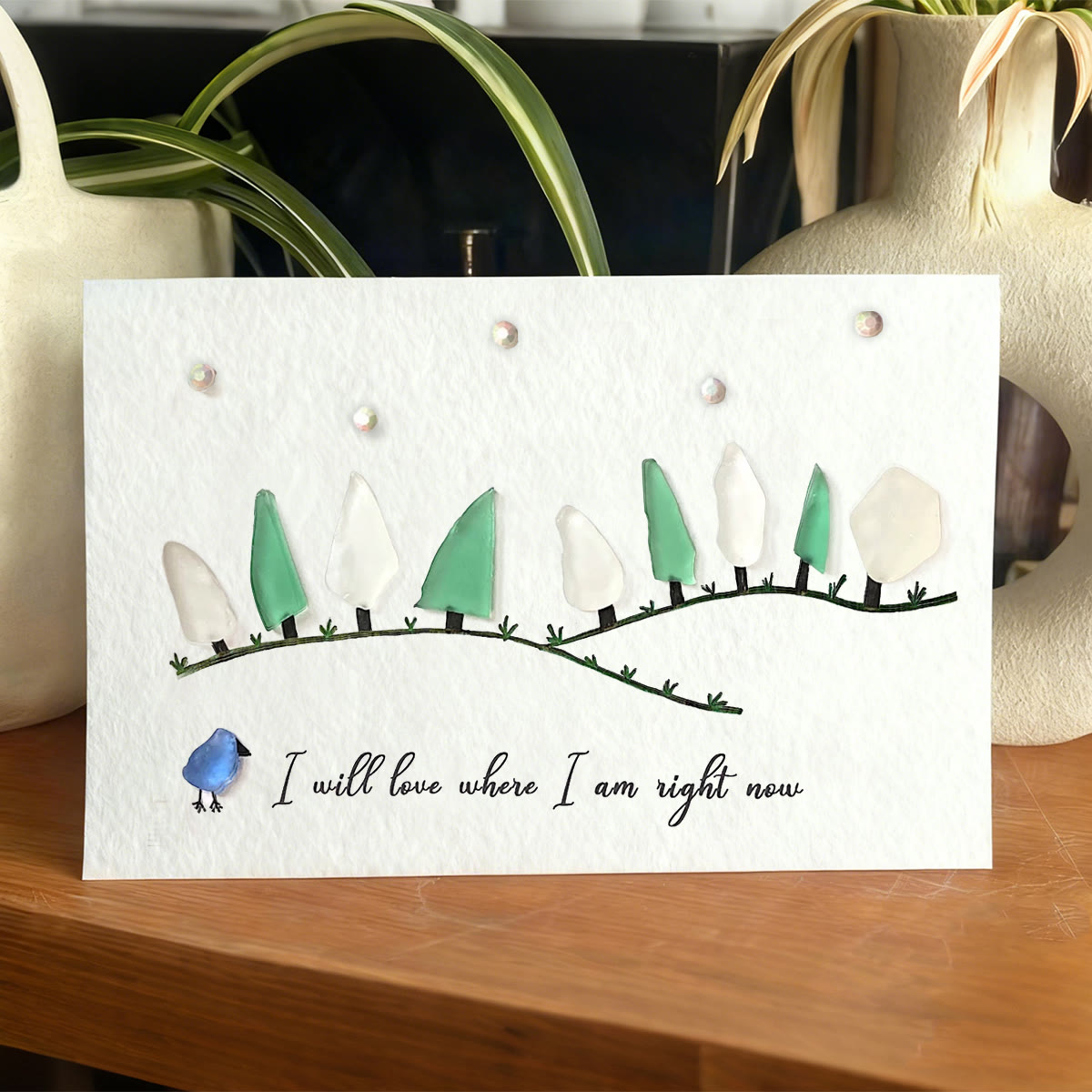 I Love Where I Am Right Now Sea Glass Framed Art - Seaglass Card - 6" X 8" - image 1