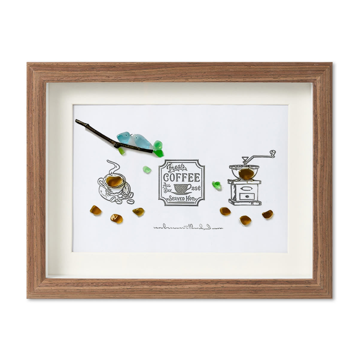 Fresh Coffee Sea Glass Framed Art - Walnut Brown - 6" X 8" - image 12
