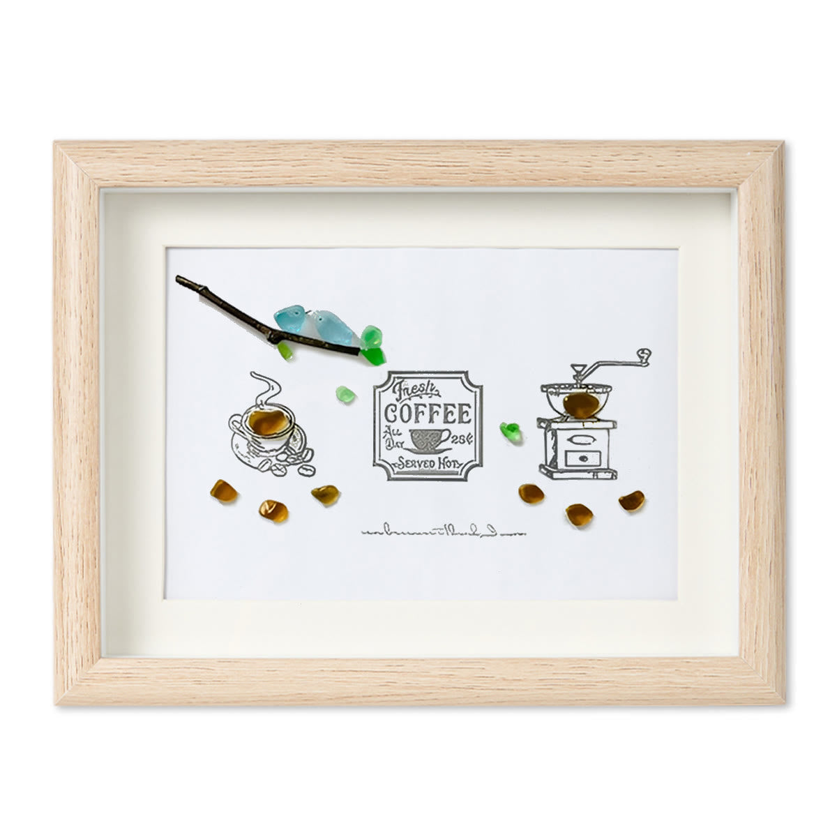 Fresh Coffee Sea Glass Framed Art - Oak - 6" X 8" - image 11