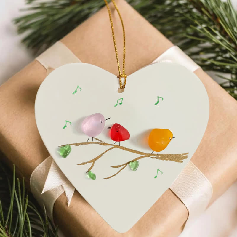 Three Chirping Music Birds Sea Glass Hanging Ornament - image 6