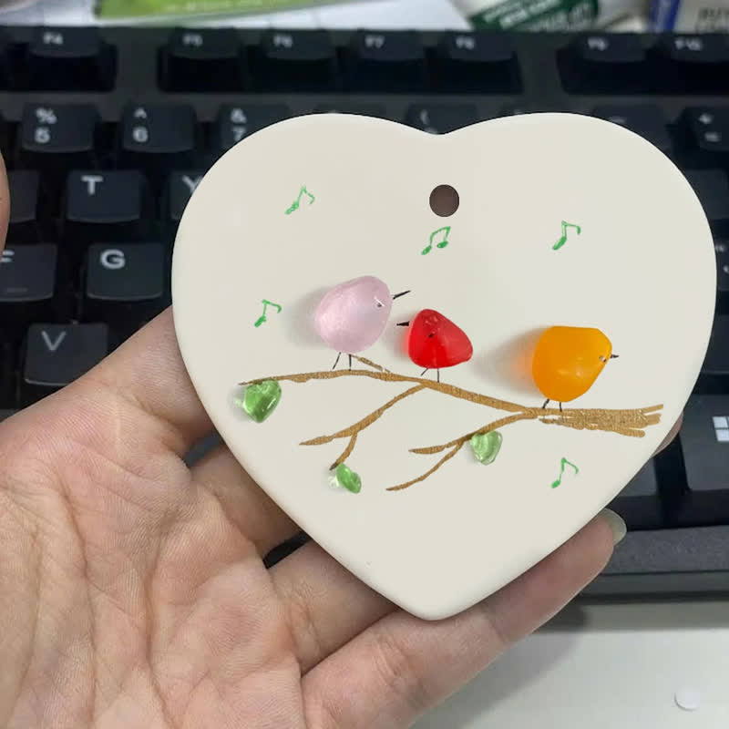 Three Chirping Music Birds Sea Glass Hanging Ornament - image 9
