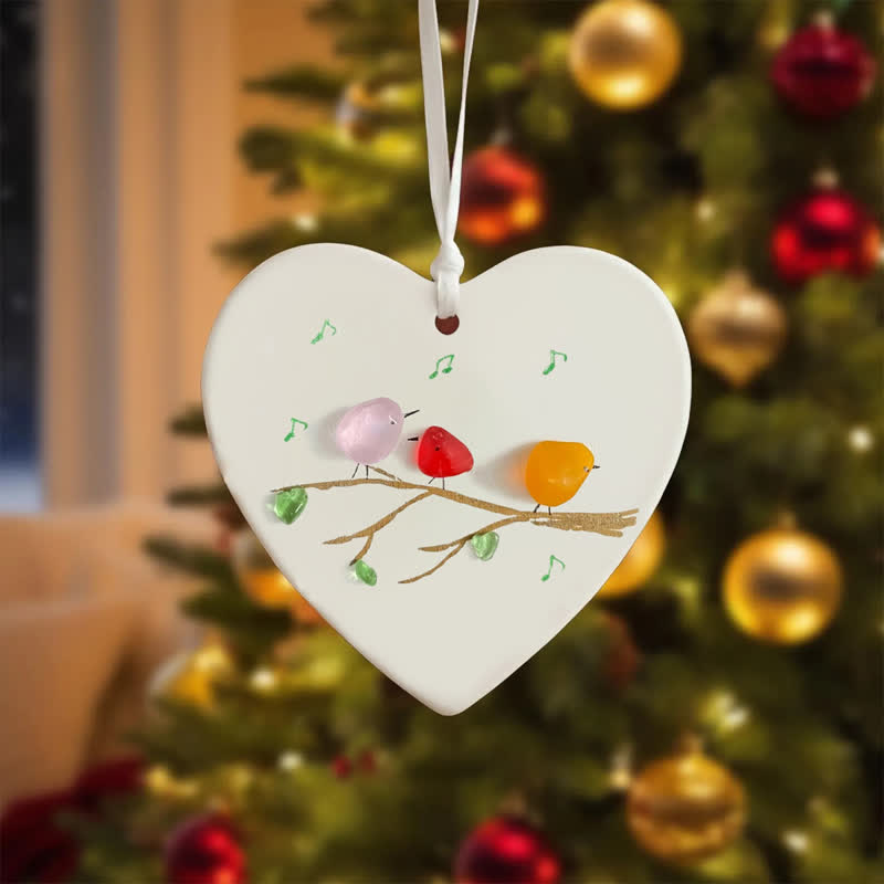 Three Chirping Music Birds Sea Glass Hanging Ornament - image 7