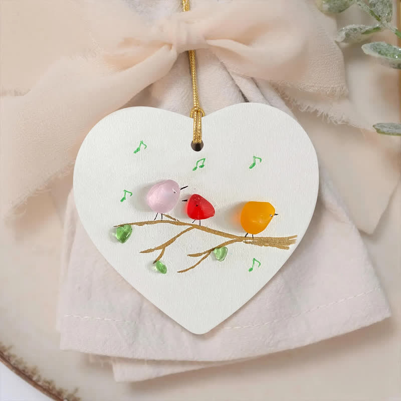 Three Chirping Music Birds Sea Glass Hanging Ornament - image 8