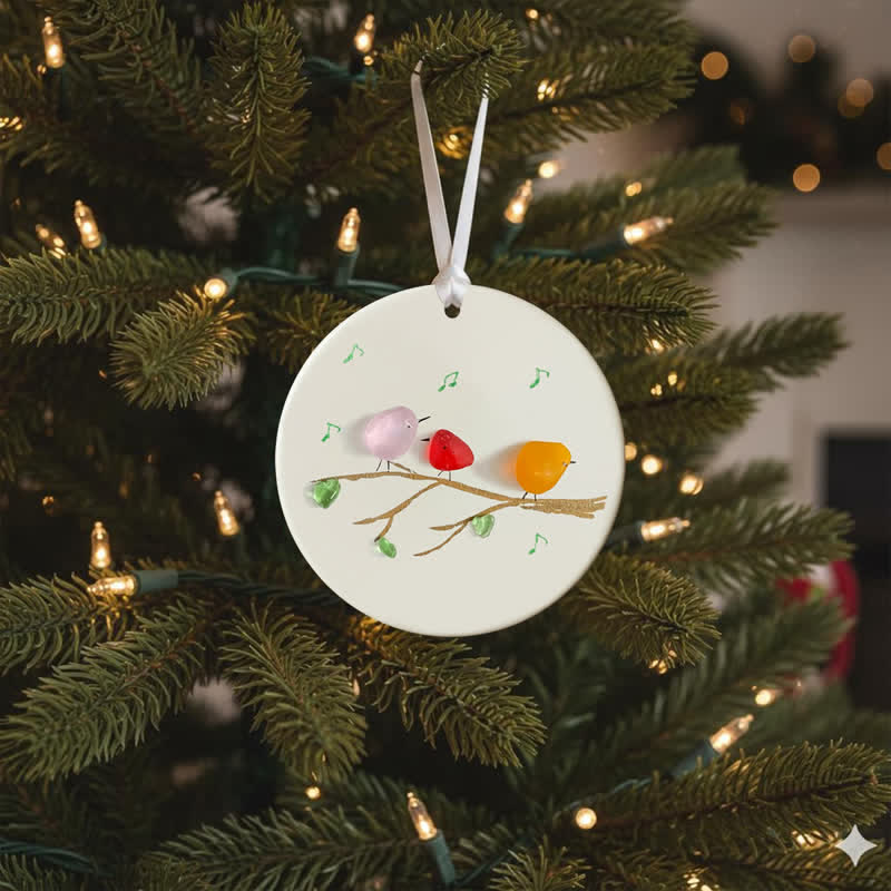 Three Chirping Music Birds Sea Glass Hanging Ornament - image 4