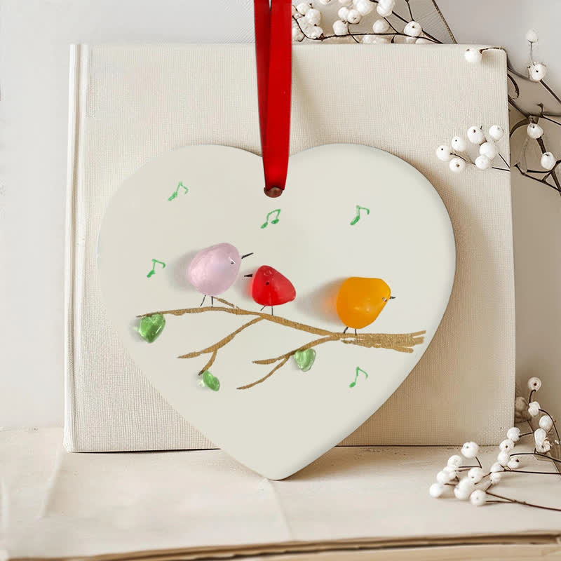 Three Chirping Music Birds Sea Glass Hanging Ornament - image 10