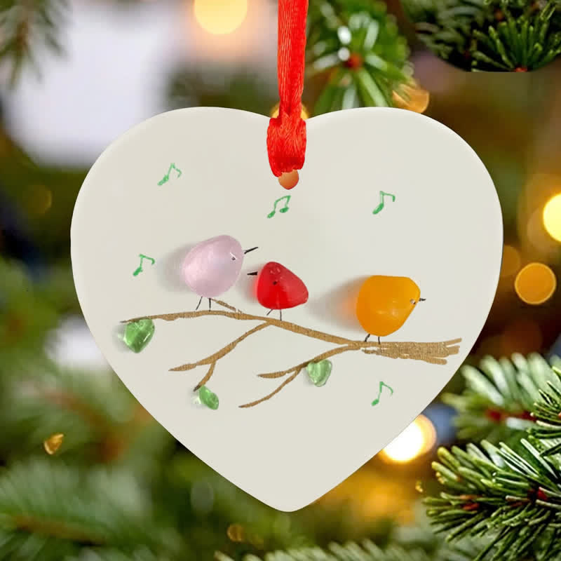 Three Chirping Music Birds Sea Glass Hanging Ornament - Heart - Buy 5 Get 2 Free(7 Pcs) - image 5
