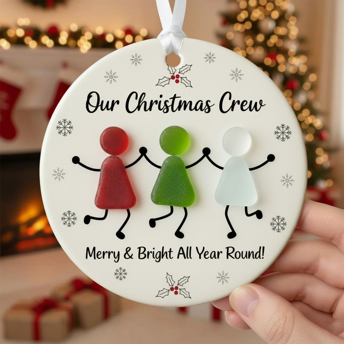 Our Christmas Crew Sea Glass Hanging Ornament - Round - Buy 5 Get 2 Free(7 Pcs) - image 0
