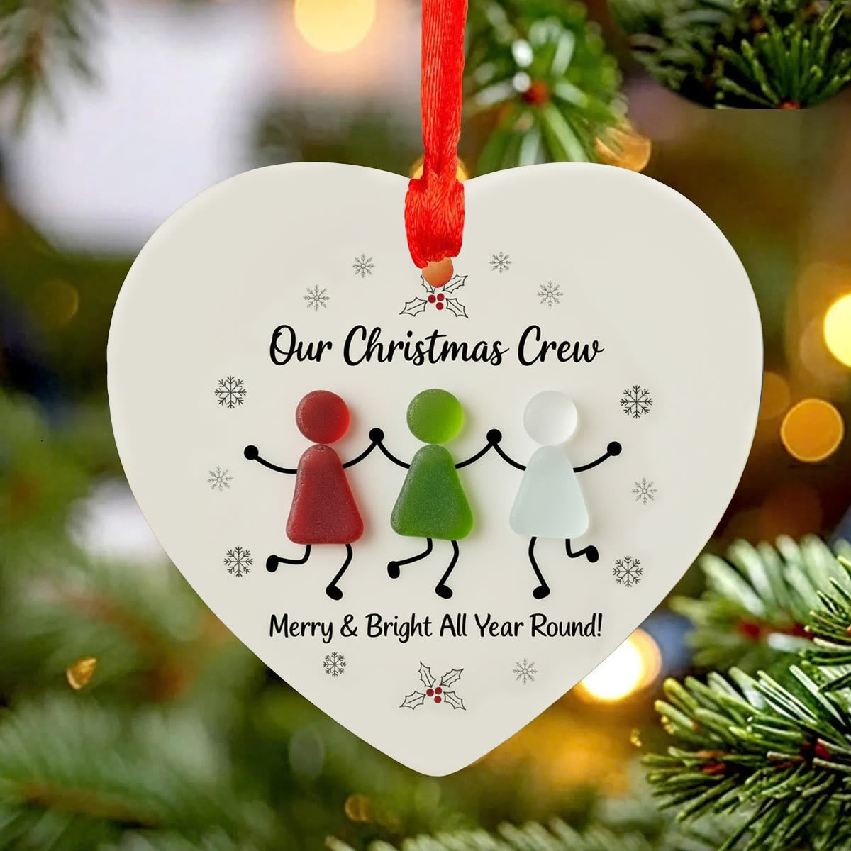 Our Christmas Crew Sea Glass Hanging Ornament - Heart - Buy 5 Get 2 Free(7 Pcs) - image 3
