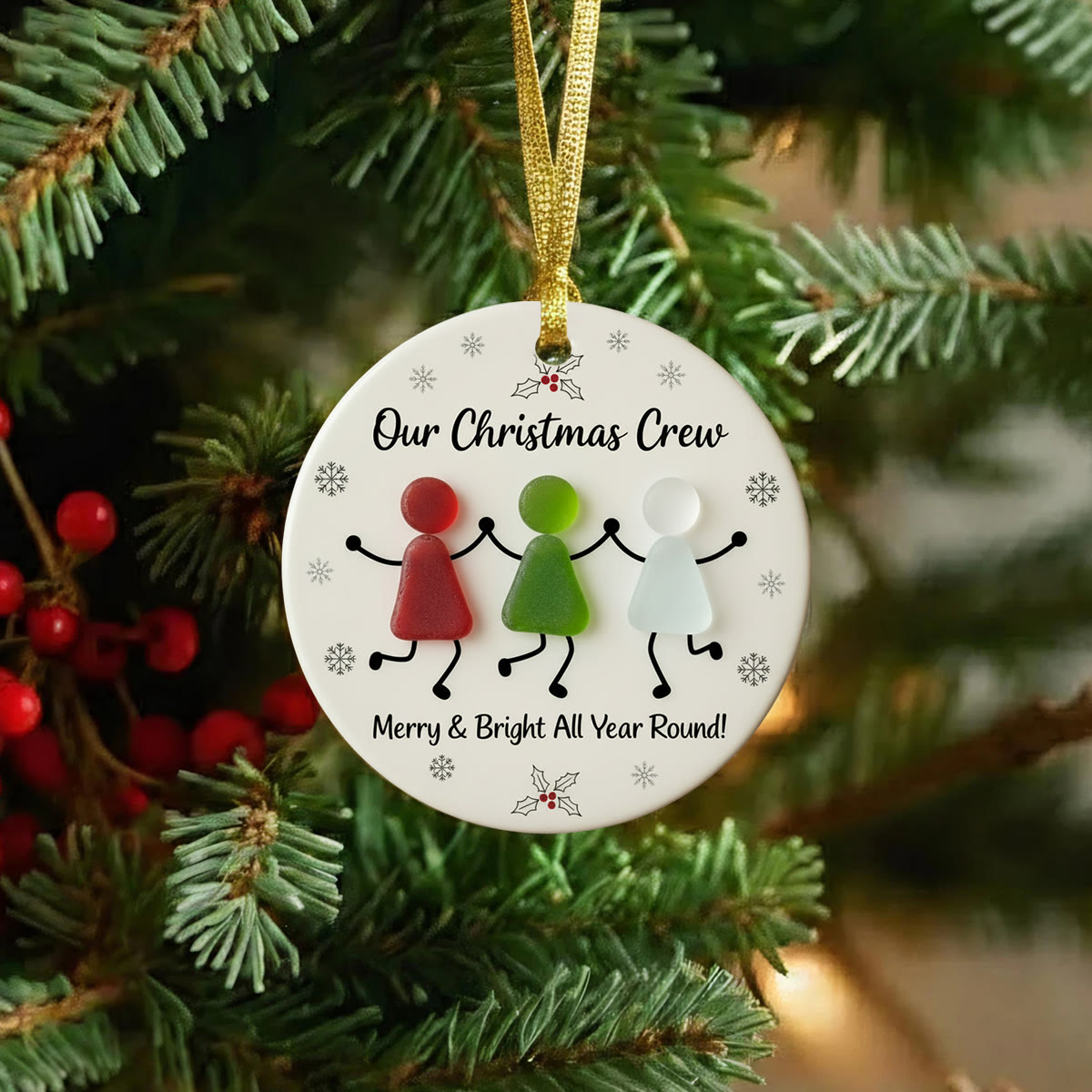 Our Christmas Crew Sea Glass Hanging Ornament - image 1