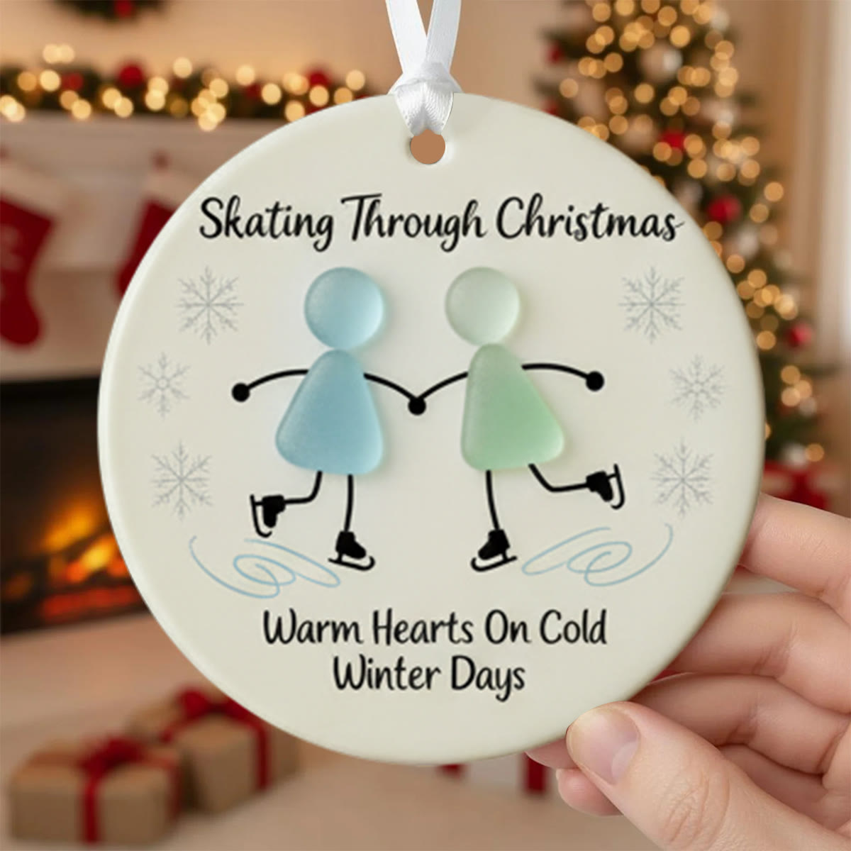 Skating Through Christmas Sea Glass Hanging Ornament - Round - Buy 5 Get 2 Free(7 Pcs) - image 6