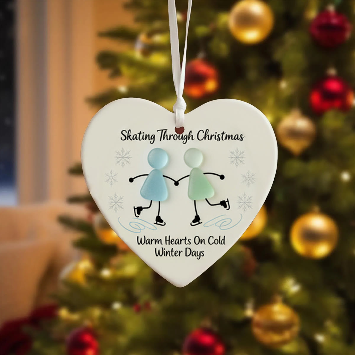 Skating Through Christmas Sea Glass Hanging Ornament - Heart - Buy 5 Get 2 Free(7 Pcs) - image 1