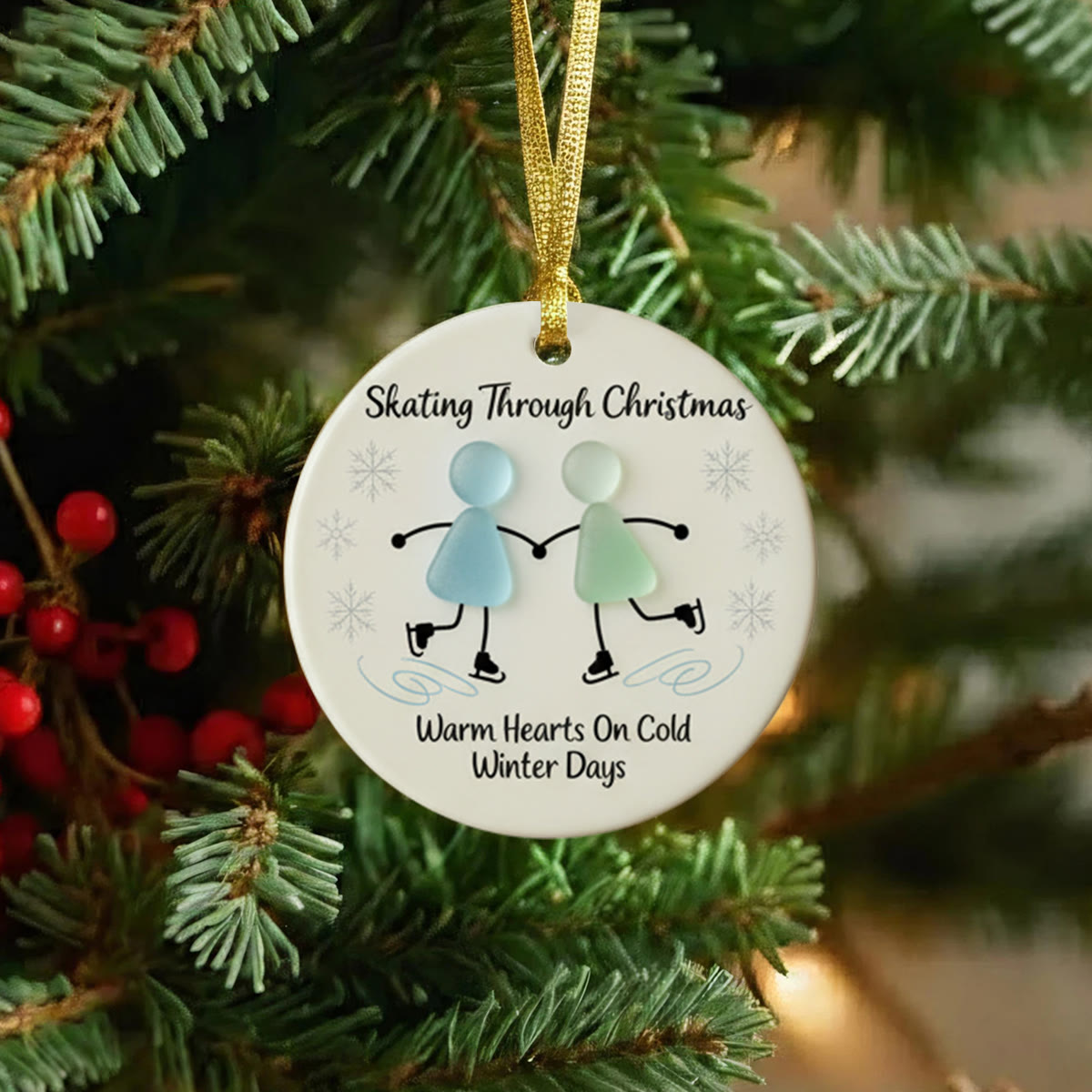 Skating Through Christmas Sea Glass Hanging Ornament - image 8