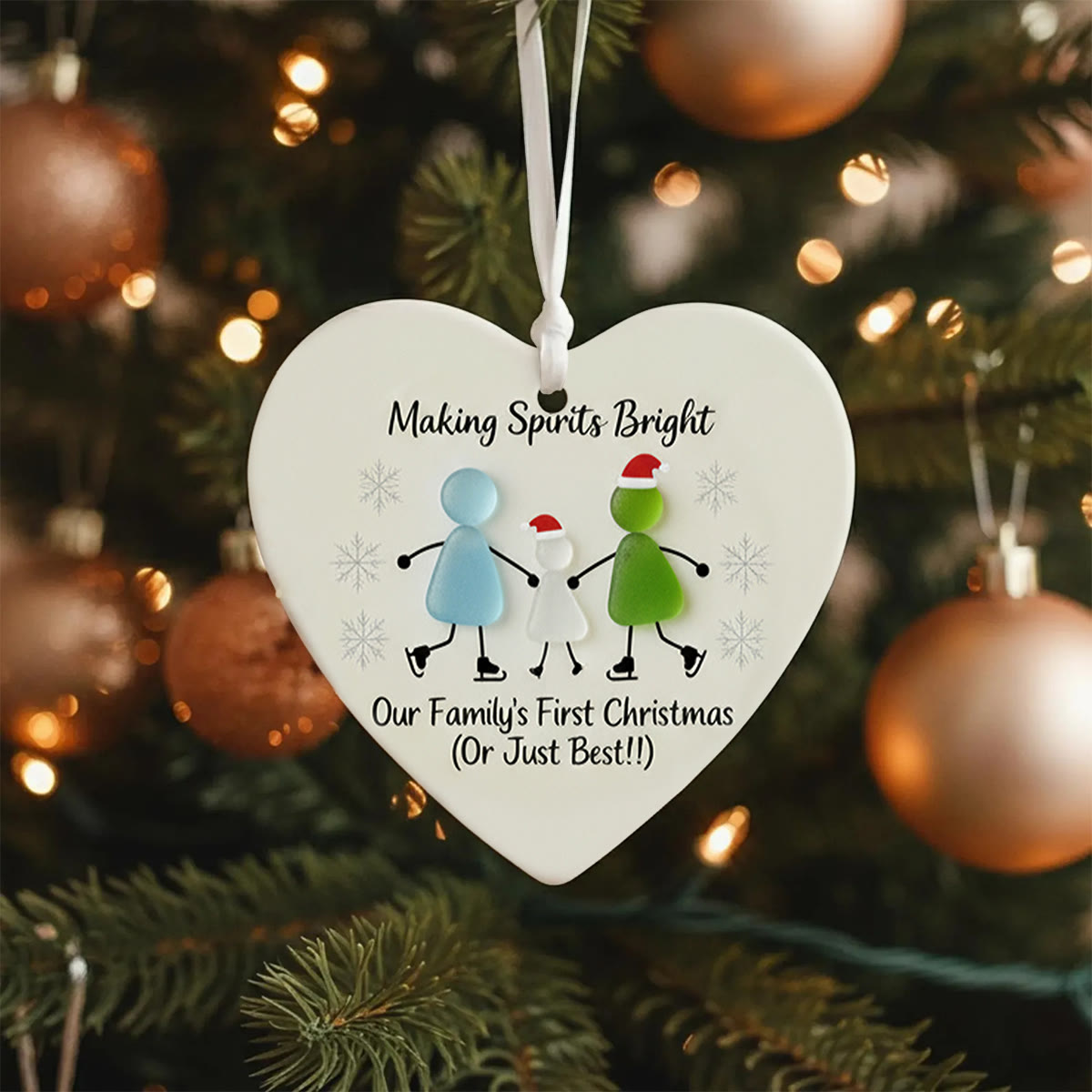 Making Spirits Bright Family Sea Glass Hanging Ornament - Heart - Buy 5 Get 2 Free(7 Pcs) - image 1