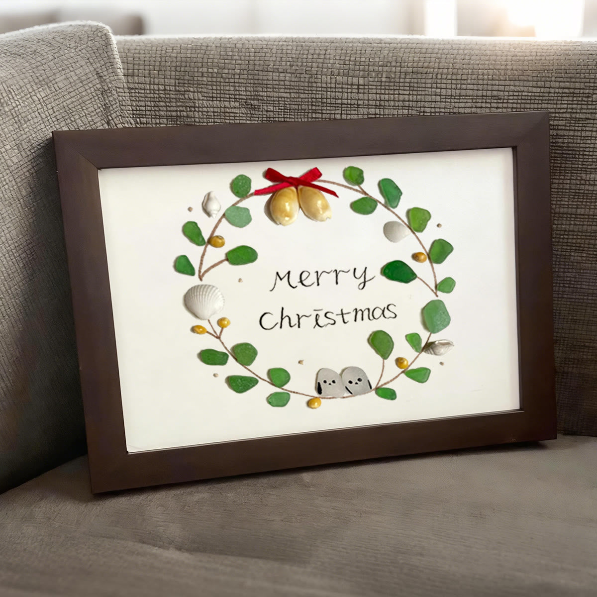 Christmas Wreath Holiday Harmony Sea Glass Framed Art - image 0
