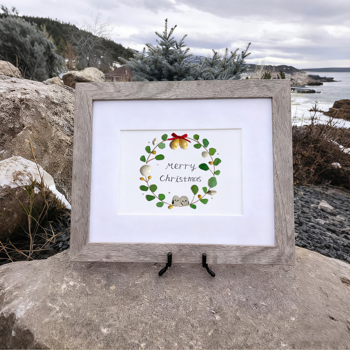 Christmas Wreath Holiday Harmony Sea Glass Framed Art - image 8