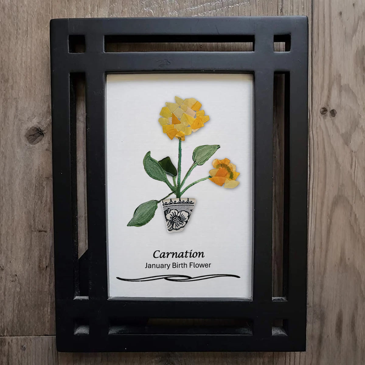 January Birth Flower Carnation Sea Glass Framed Art - image 6